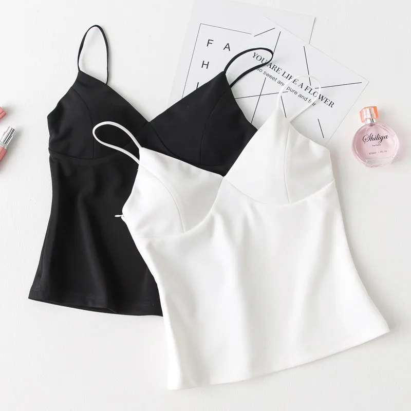 Top.Damet Women Sexy Tank Tops Fashion Solid Color Camis Bra Breathable Padded Summer Cross Strap Underwear Ladies | Женская одежда