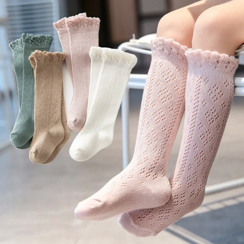 Summer Baby Girls Hollow Out Socks Breathable Mesh Cotton Princess Long Sock Knee High Spanish Style Thin Socks 0-5 Yrs kids socks