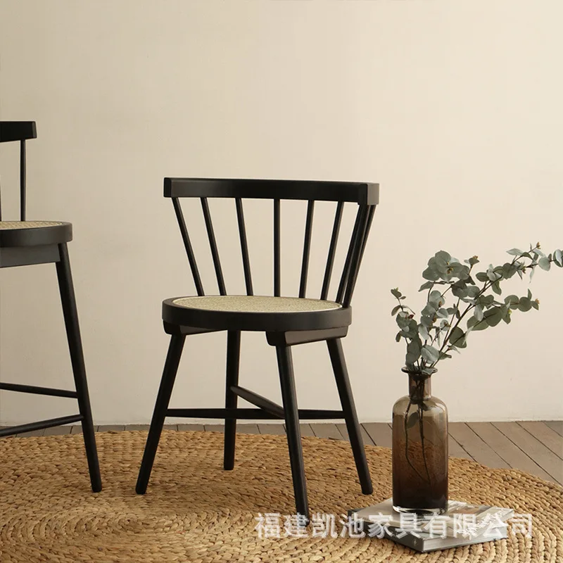 Ins Solid Wood Dining Chair Vintage Windsor Chair Net Red Back Vintage Furniture Home Stay Rattan