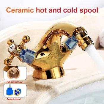 

Bidet Faucets Dual Handle European Style Hot Cold Tap Durable Brass Home Bathroom Gold Single Hole Replacement Parts Hotel