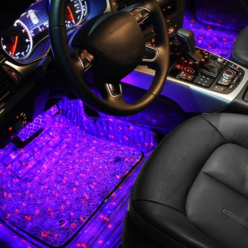 thumbnail image 2 of 12V Car Interior RGB LED Strip Lights - 4-Pack Footwell Atmosphere Lighting With Remote Control 2 of 10