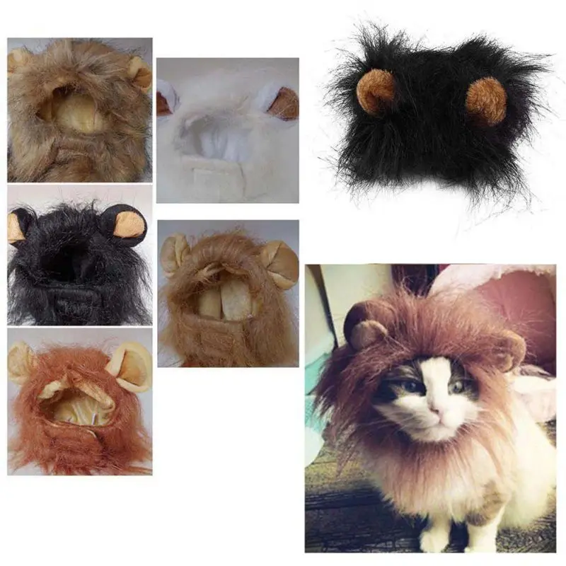 

Pet Cat Dog Emulation Lion Hair Mane Ears Head Cap Autumn Winter Dress Up Costume Muffler Scarf Hat For Pet