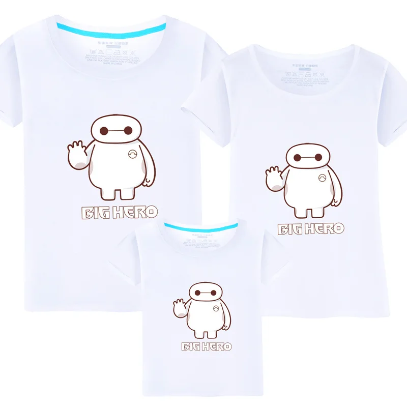 White Daddy and Me T-shirt Family Matching Outfits Parent-Child Clothing Summer Cartoon Big Hero Kid's T-shirt Casual Family Tees - Цвет: White
