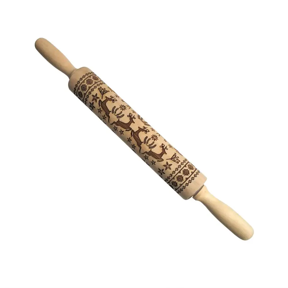 5 Types Christmas Rolling Pin Deep Embossed Christmas Tree Hot Flower Wooden Rolling Pins Kitchen Cooking Kneading Tool
