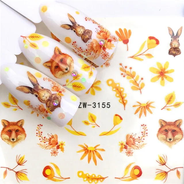 Nails Stickers Maple Leaf Seahorse Nail Sticker Pattern Transfer Nails Series Watermark Nail Decals Flowers Butterflies Color YZW-3155