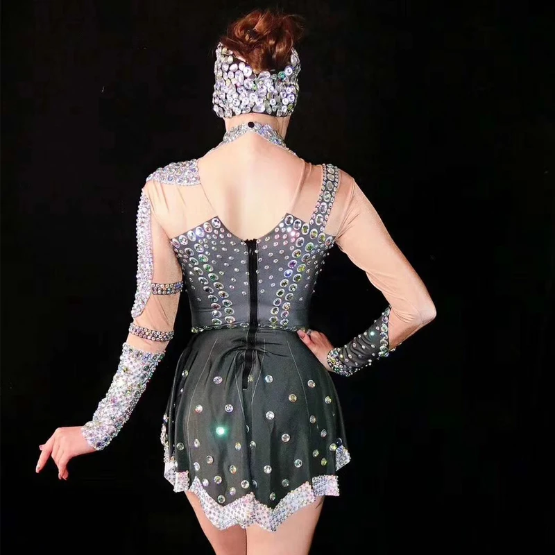 Стразы для ночного клуба; черное платье с длинными рукавами; Roupa Feminina DS; танцевальный костюм; платье для дня рождения; платье для женщин; платье для сцены