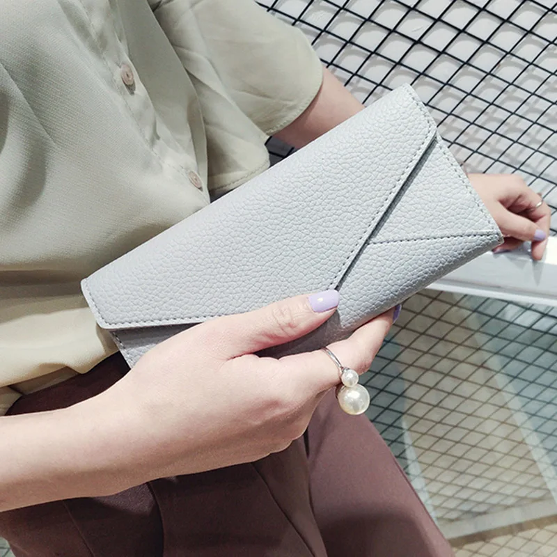 

2019 Fashion Women PU Leather Wallet Long Buckle Purse Card Holder Case Standard Wallet Solid Color LBY