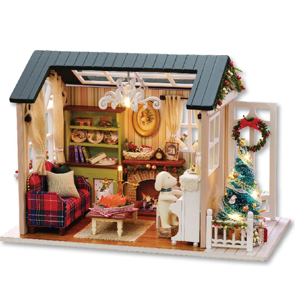 

Gift Kit Miniature Assembling Toy Furniture Children Wooden Handwork Doll House DIY LED Light Birthday