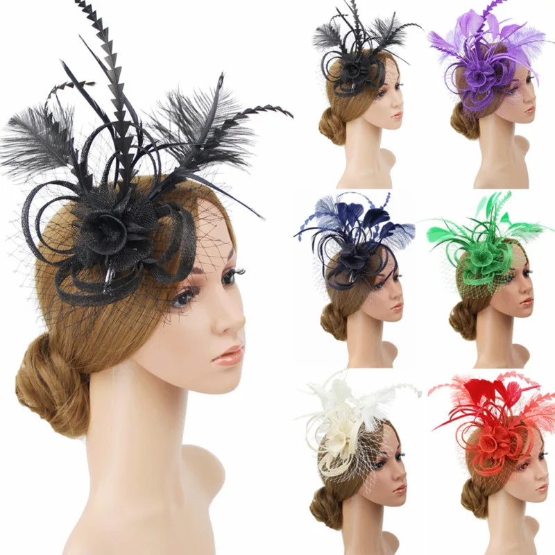 

Mesh Flower Feather Fascinator Headband Hat Wedding Prom Ladies Headpiece