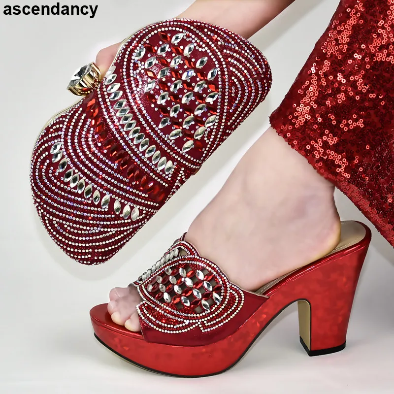 

Latest Design African Shoe and Bag Set Decorated with Rhinestone Shoes and Bag Set African Sets 2019 Ladies Shoes High Heels