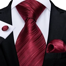 Luxury Red Striped Solid Design Silk Ties For Men 8cm Brand Neck Tie Set Handkerchief Cufflinks Wedding Accessories Men Gift
