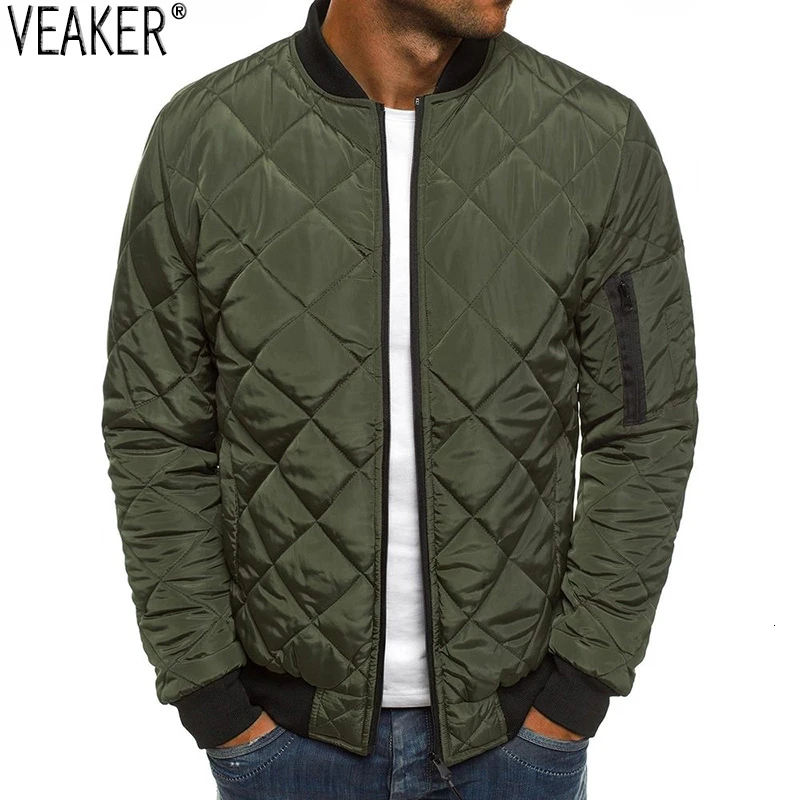 

2021 New Men's Thin Down Jackets Coat Green Black Slim Fit bomber jacket Male Autumn Casual Coats Outerwear S-3XL