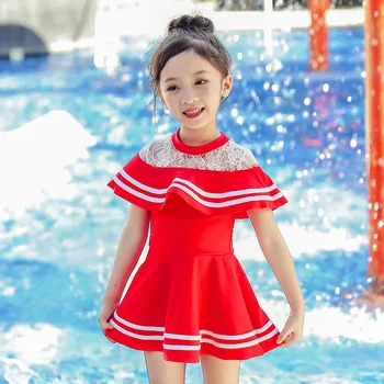 

NODELAY 3-12years Girls swimwear 2020 New Kids Lace Flounce Swimsuit one piece children Beachwear Sweety Skirt Bathing Suits