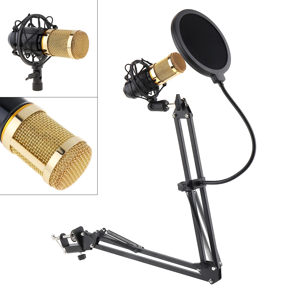 

Professional BM-800 Capacitor Studio Microphone Double-layer Elastic Mesh Gold Plated with 3.5mm Wired for Stage/Conference