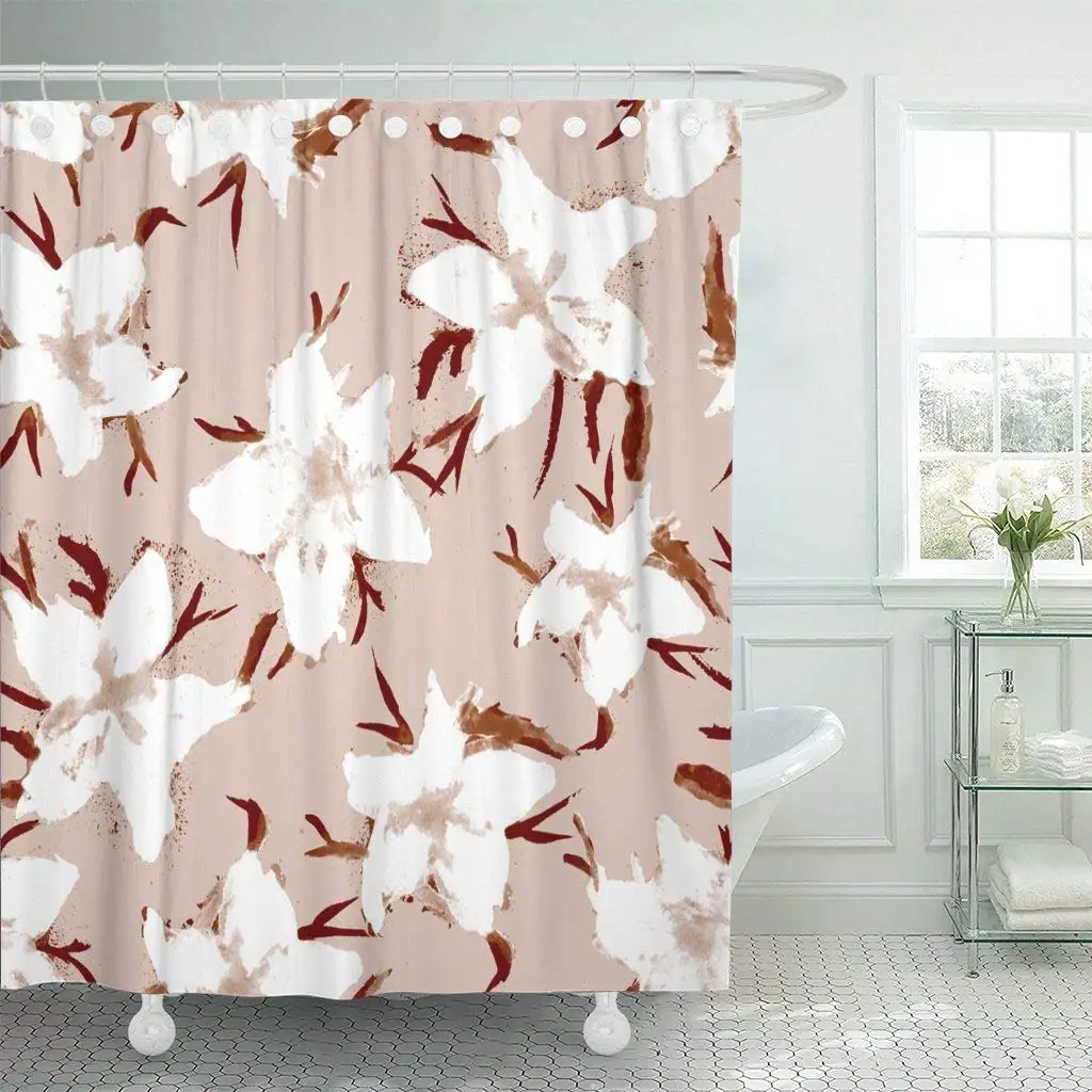 

Fabric Shower Curtain with Hooks Floral with Big Flowers Watercolor Poppy Digitally Finished in Photoshop FantasticDecorative