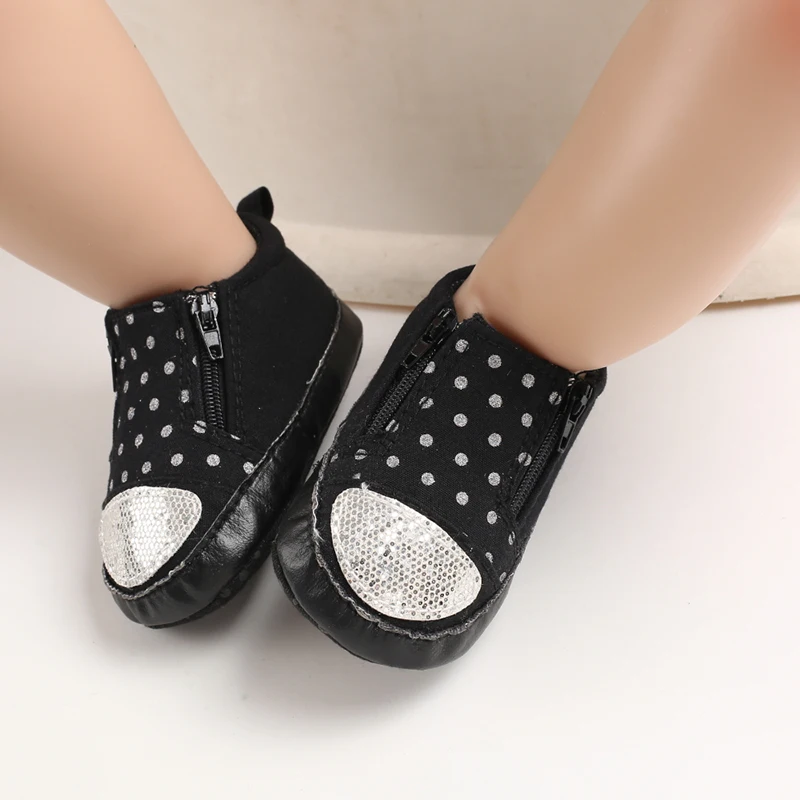 Matching All Seasons Kid Baby Girl Boy Shoes Newborn Baby Girl Boy Striped/Polka Dot Print Crib Shoes Non-slip Prewalkers 0-18M