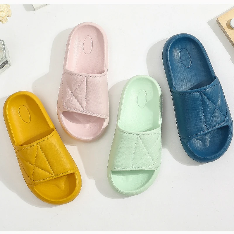 Men Outdoor Indoor Slippers Summer Solid Light Color Hook&Loop Upper Non Slip Slides Beach Home Male Shoes Thick Soft Sole