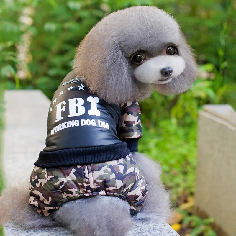 Зимняя одежда для домашних животных для собак камуфляж FBI Puppy куртка для питомца теплый флисовый комбинезон для собак чихуахуа французская одежда для бульдога