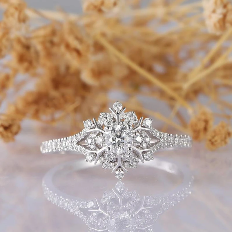Veryins 14K 585 белый золотой центр 0.3ct 4 мм DEF цвет Moissanite снег fake обручальное кольцо для женщин свадебный подарок