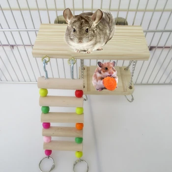 

Hamster Wood Platform with Chew Toys Chinchilla Climbing Ladder Cage Accessories H58C
