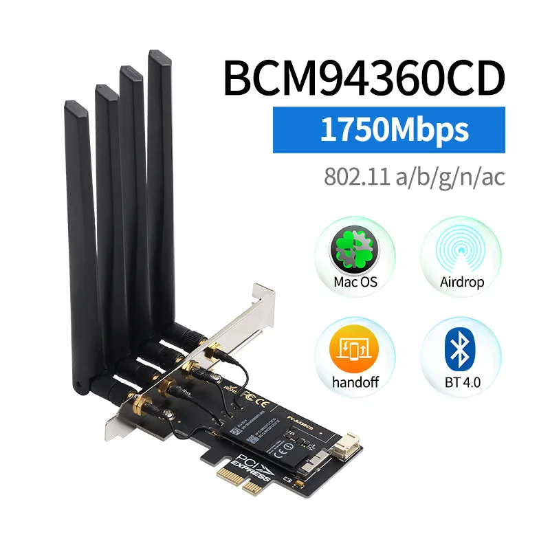 1750Mbps BCM94360CD PCIe Desktop Wifi Card 802.11ac Bluetooth 4.0