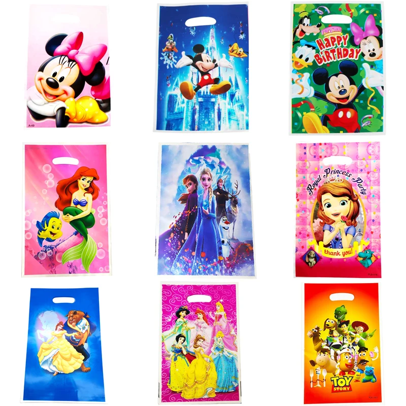 10pcs/lot Mickey Minnie Mouse Star Wars Frozen Toy Story Sofia Princess Winnie Theme Decorate Birthday Party Gifts Loot Bags