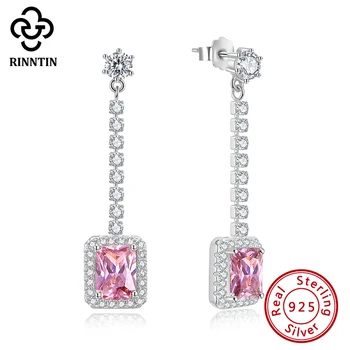 

ORSA JEWELS Pure Sterling 925 Silver Stud Emerald Cutting Tennis Chain Zircon Trendy Earring Drop For Women Anniversary SE333