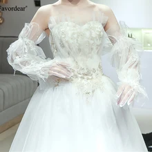 Favordear Women's Ivory Opera Length Finger Wedding Gloves Tulle Pearls Feathers Bridal Gloves Party Gloves Wedding Accessories