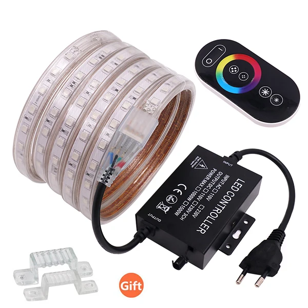 With Touch Remote 5050 RGB LED Strip 60LEDs/m Waterproof Flexible RGB LED Light Outdoor String Lamp With Touch or 24 Key Controller 220V EU - Испускаемый цвет: With Touch Remote
