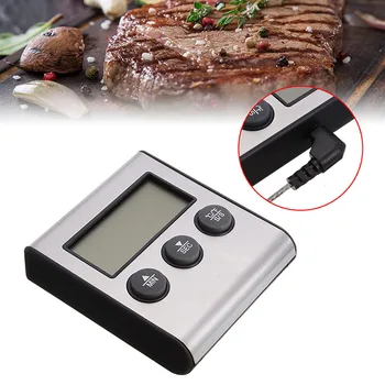 

Kitchen Digital Cooking Thermometer BBQ Grill Oven Thermometer Timer Stainless Steel Prode From -50-300Degree