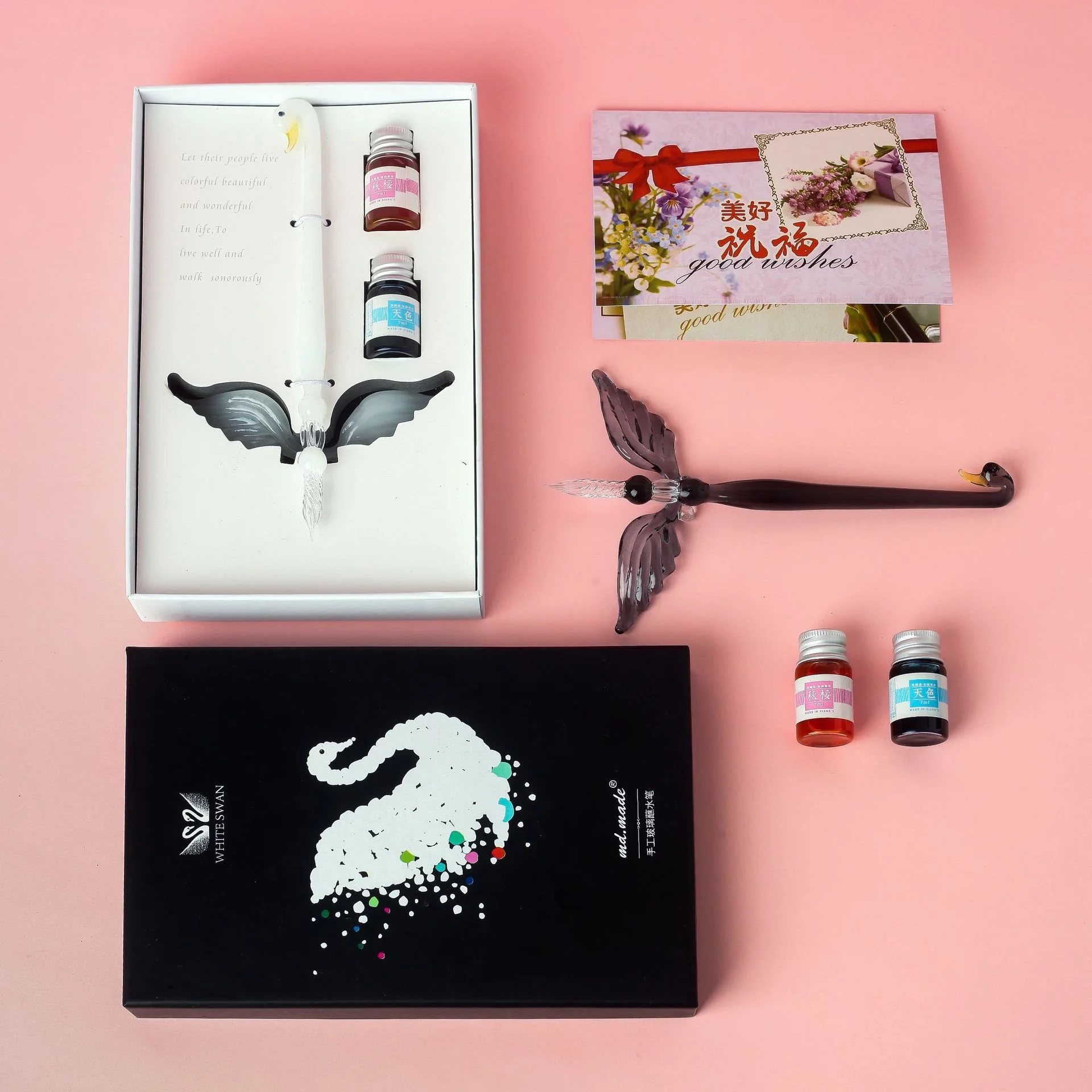 

New Cute Glass Dip Pen And Ink Set Hand Dipped Water Pencil Color Gold Powder Ink Color Testing Pen New Glass Pencils Gifts