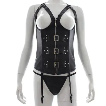 

THINKTHENDO Women Sexy Corset Underwear Suit PU Slim Fit Sheath Bodycon for Party Nightclub