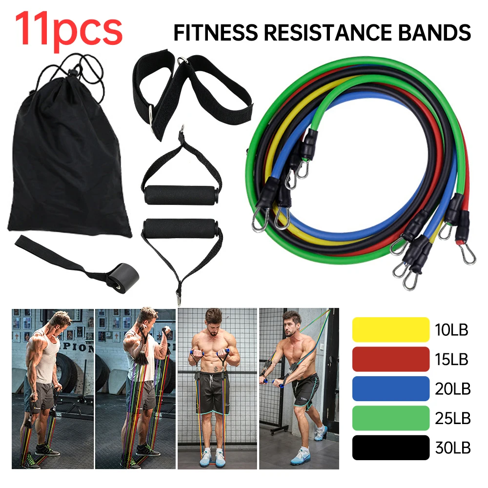 

11 Pcs/Set Latex Resistance Bands Crossfit Training Body Exercise Yoga Tubes Pull Rope Chest Expander Pilates Fitness with Bag