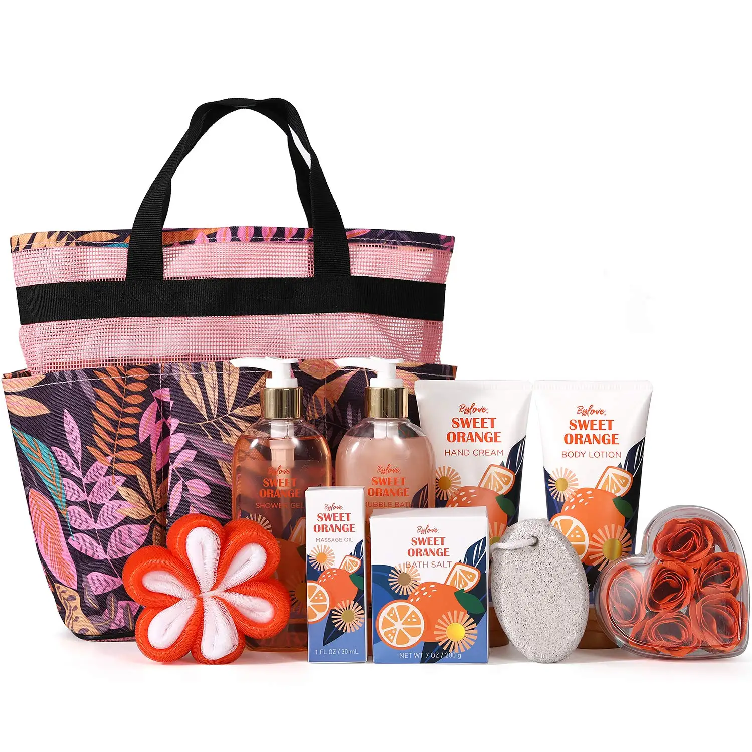 Sweet Orange Spa Gift Basket, Luxury 10pcs Bath & Body Gift Set for