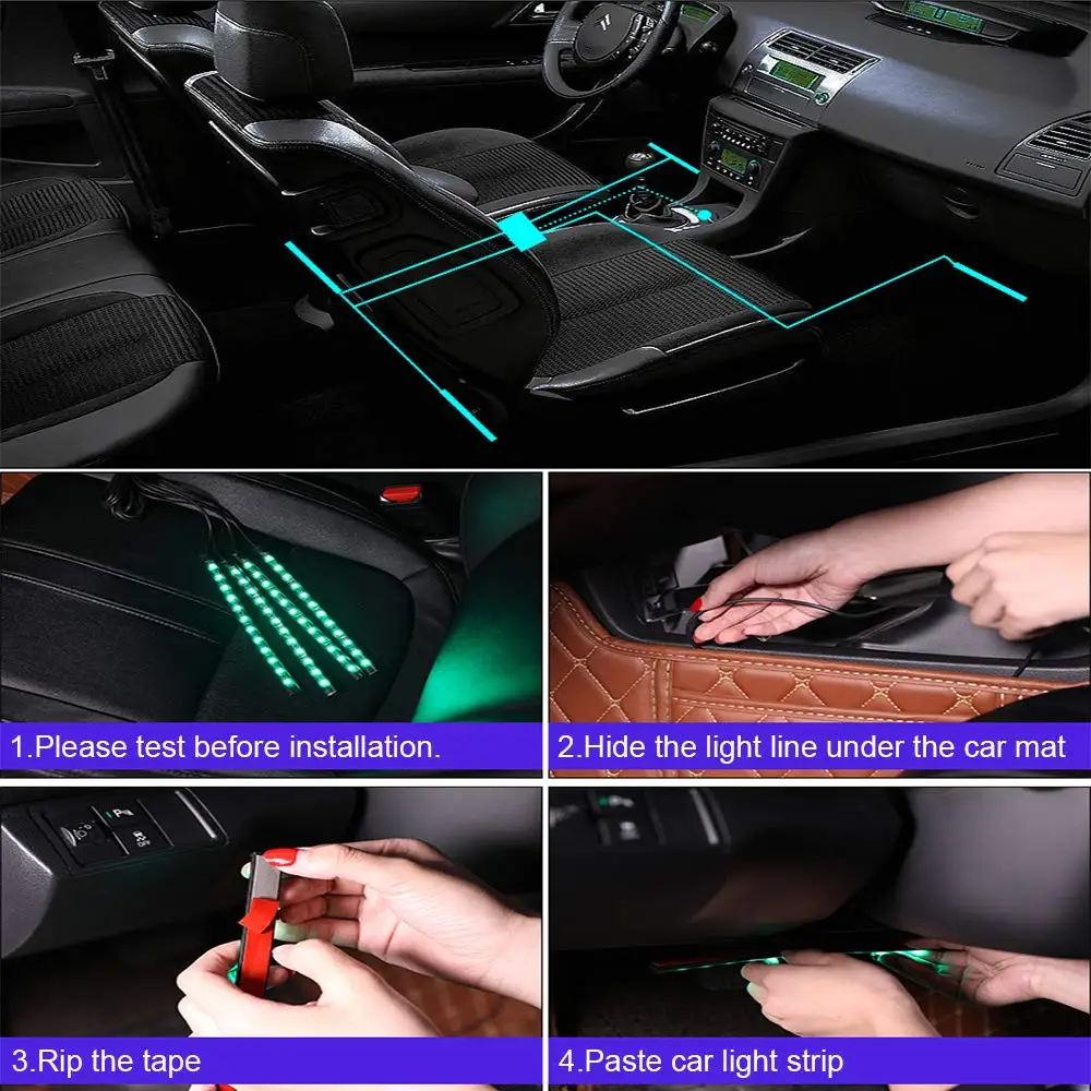 СВЕТОДИОДНЫЙ Автомобильный светильник, светильник для ног 48SMD RGB, светильник для салона автомобиля, светильник под приборной панелью, комплект со звуком и активной функцией