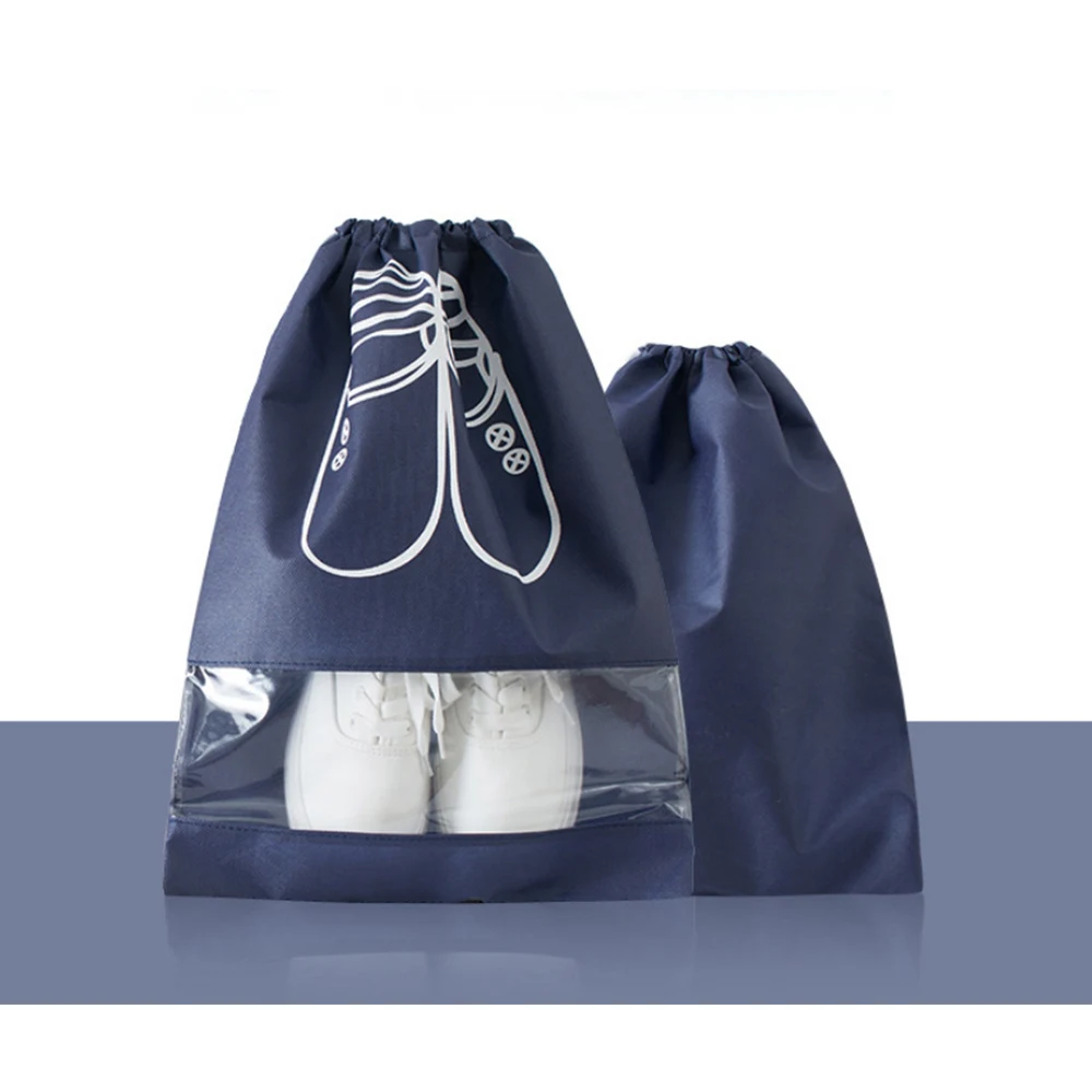navy blue M 5 шт./компл. Водонепроницаемый обуви и сумок Пылезащитная сумка-кисет Портативный путешествия мешки для хранения обуви сумка-Органайзер прозрачные окна - Цвет: navy blue M