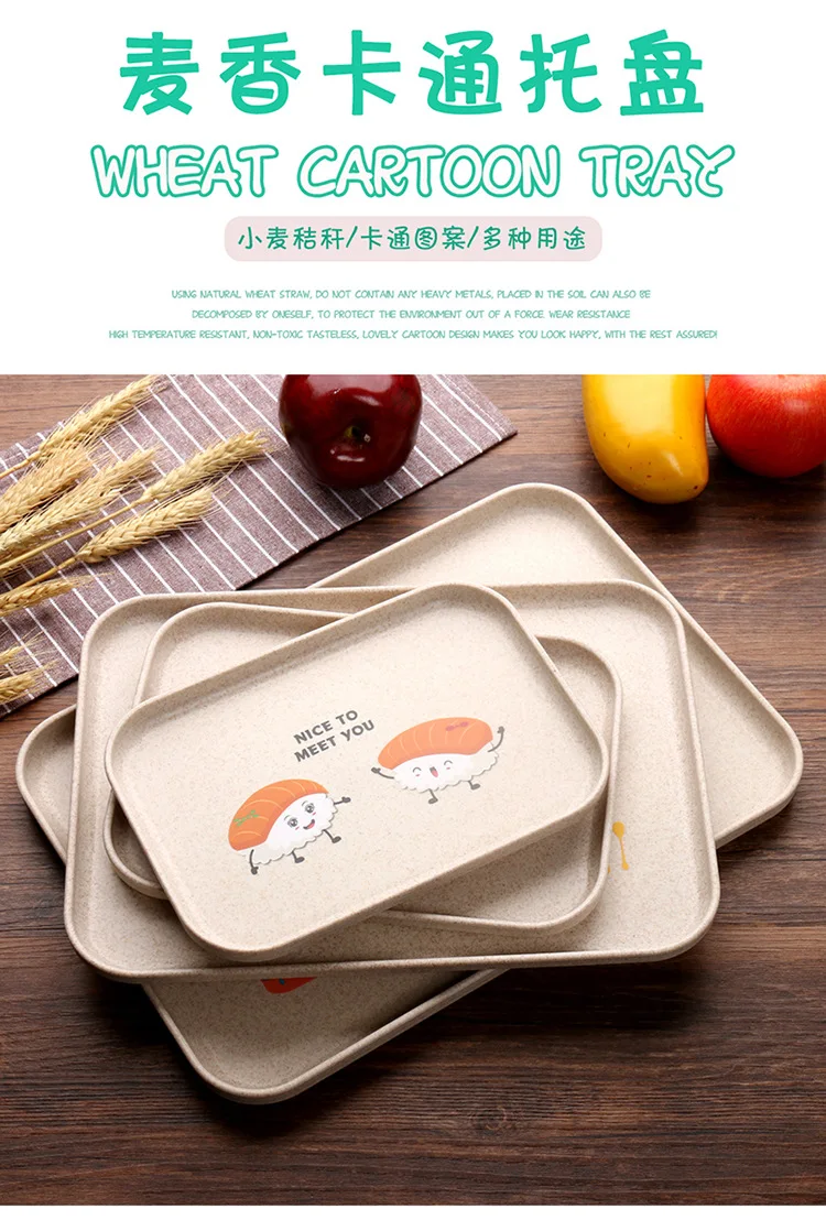 Creative-Household Rectangular Wheat Tray Northern European-Style Chinese Style Tea Cup Disc Hotel Plastic Plate