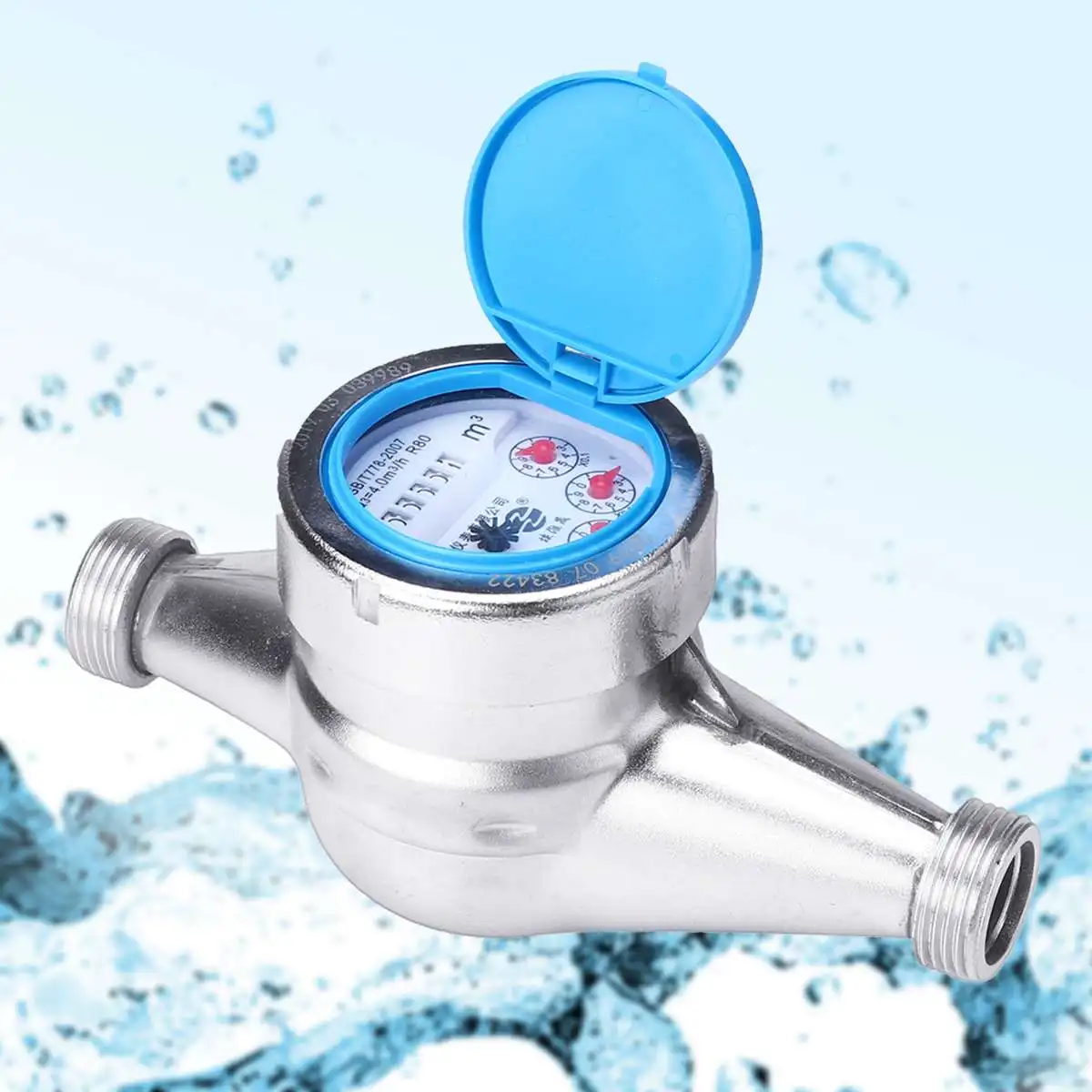 

Stainless Steel Water Meter Wet-type Cold Water Meter Plastic Rotor Type Measuring Meter Tap Table Counter Home Garde Tools 15mm