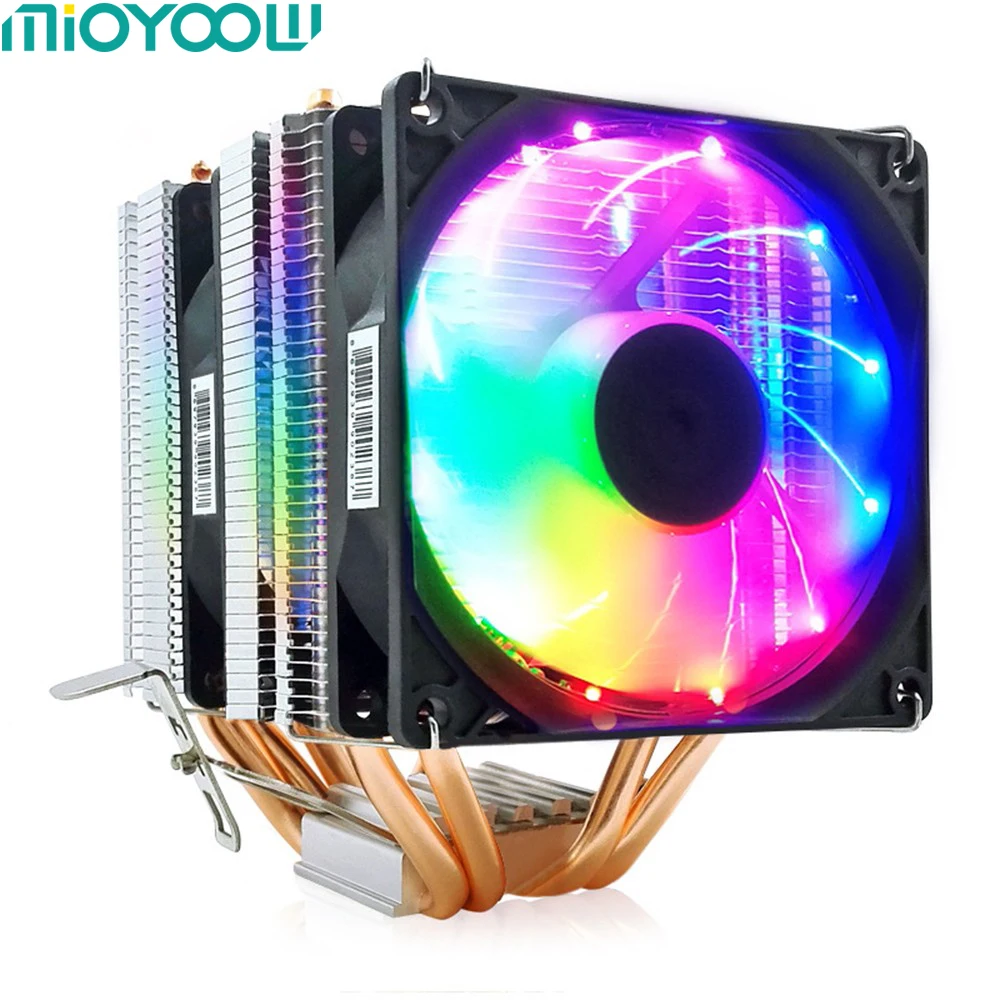 

CPU Cooler 4 Pipe 4 Pin High quality Cooling Fan For Intel And AMD 775/1155/1156/1150/1366 CPU Radiator 90mm LED Two Fan 3pin