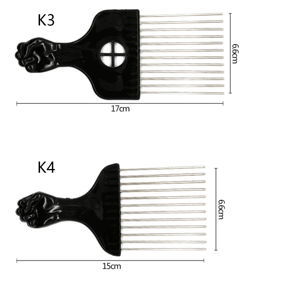 Mayitr 4 Size Black Fist Afro Metal Comb African Hair Pik Comb Brush Salon Hairdressing Hairstyle Styling Tool (2)