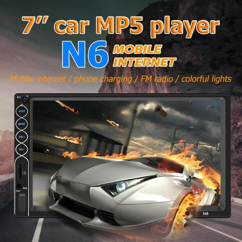 Автомобильная стерео 2 DIN Bluetooth USB магнитола с AUX приемником 7 дюймов сенсорный