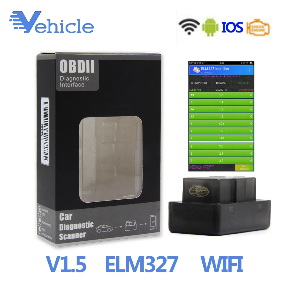 Elm327 V1.5 wifi OBD2 считыватель кодов Elm 327 OBD2 автоматический сканер V1.5 для Android/IOS автомобильный диагностический инструмент