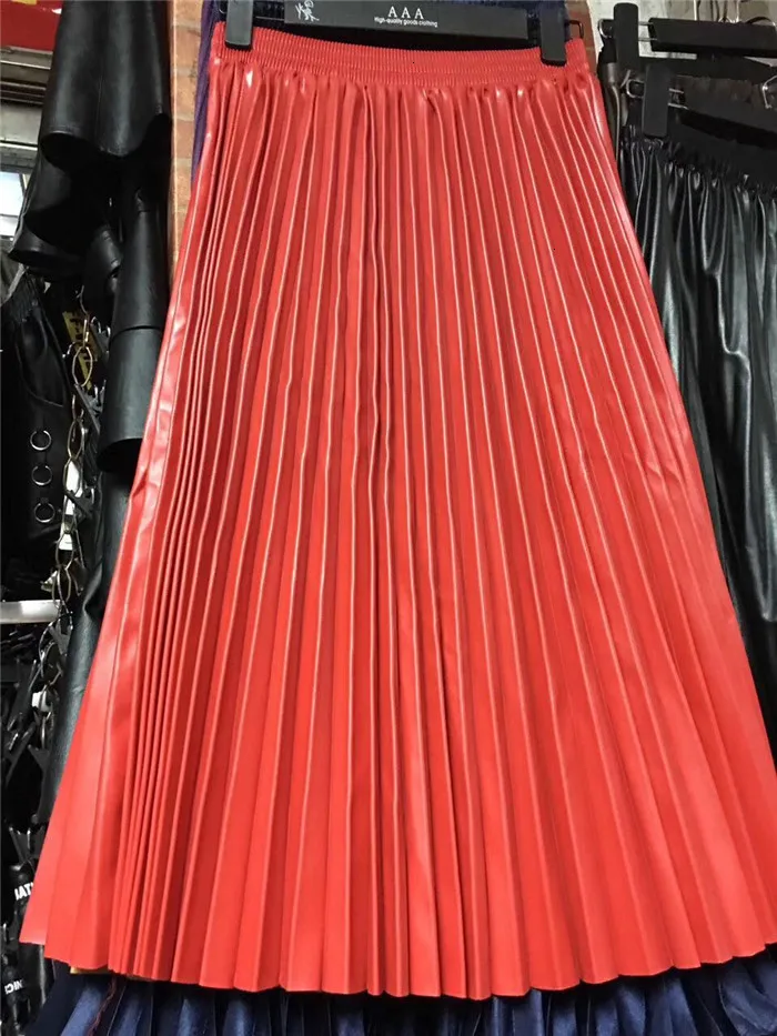 Осенняя мода новая плиссированная юбка из искусственной кожи эластичная высокая талия Универсальная Женская юбка свободного покроя L758 - Цвет: Red