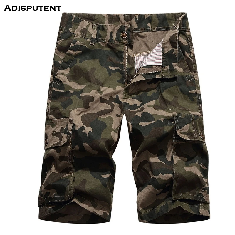 Aisputent летние мужские повседневные свободные камуфляжные шорты на молнии прямые комбинезоны подходят Саржевые Карго Мульти-карманные шорты для улицы