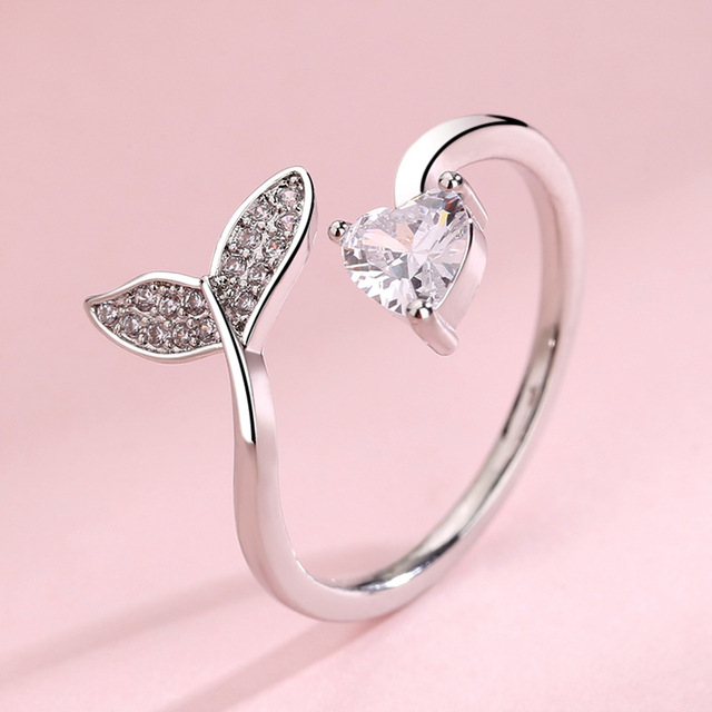 Fashion Whale Tale Mermaid Clear Blue Silver Color Copper Finger Rings Stackable Adjustable For Women Jewelry Gift Dropship