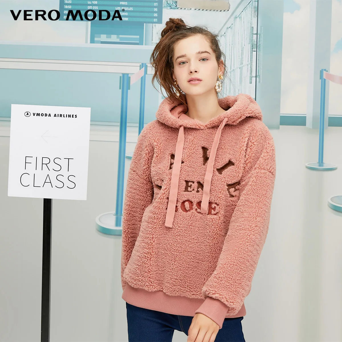 Vero Moda Ins стиль Женская Толстая плюшевая бархатная толстовка с надписью | 319433503 - Цвет: Pale ling flower