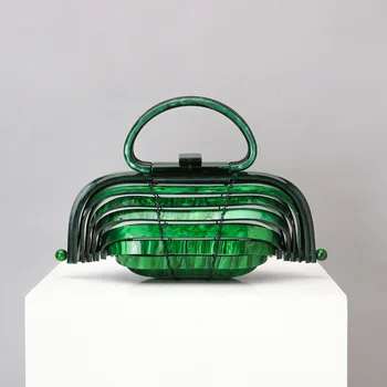 

2020 acrylic birdcage minority design bamboo basket bag hollowed-out bag, cosmetic bag, holiday beach woven handbag