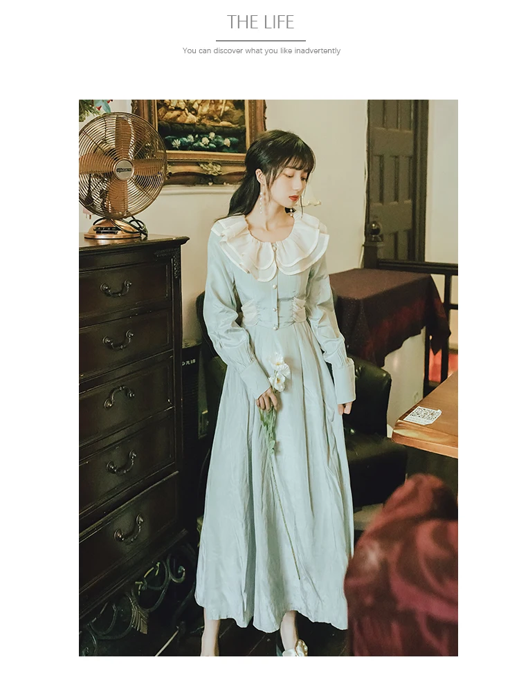 Новая мода Женская одежда ретро Питер Пэн воротник Имперское платье для женщин