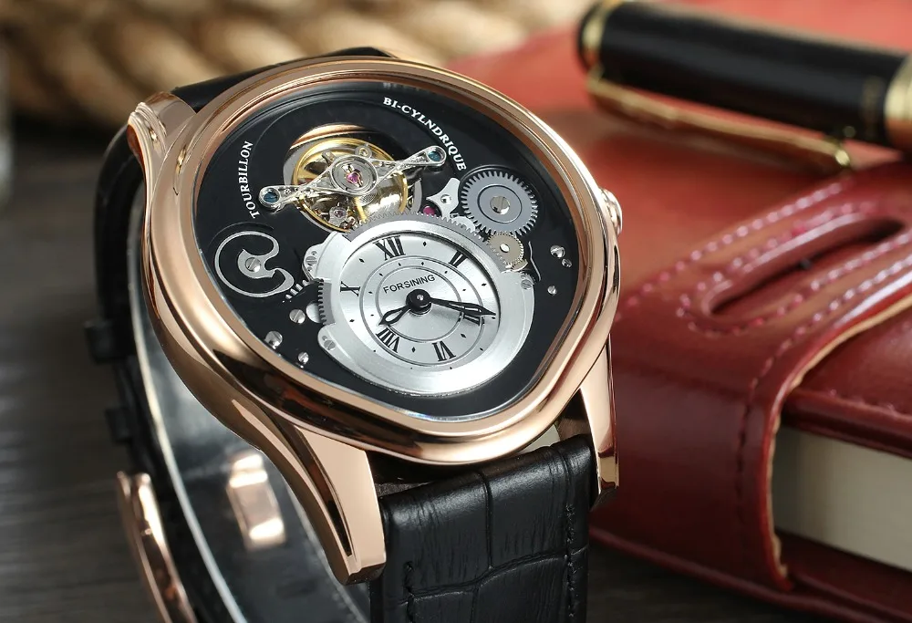 Forsining дизайн Tourbillon 316 полный Чехол из нержавеющей стали ремень из натуральной кожи мужские автоматические часы лучший бренд класса люкс