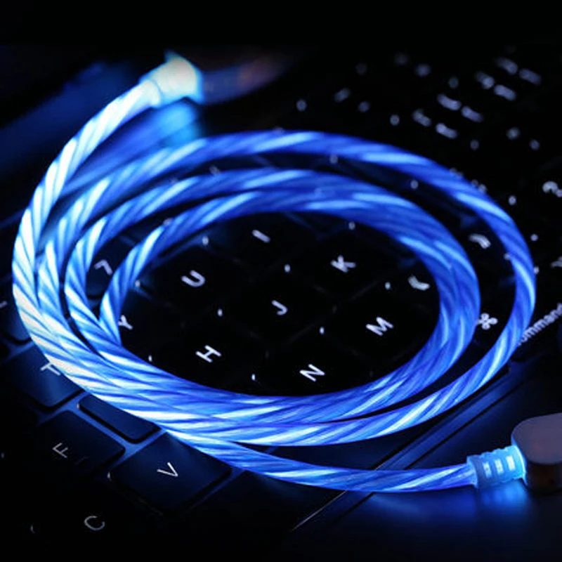 1M 2.4A LED Flowing Light Type-C Micro USB Charging Cable For Samsung Note 9 S8 S9 S10 Plus S10e Xiaomi 8 9 9T CC9E Lite